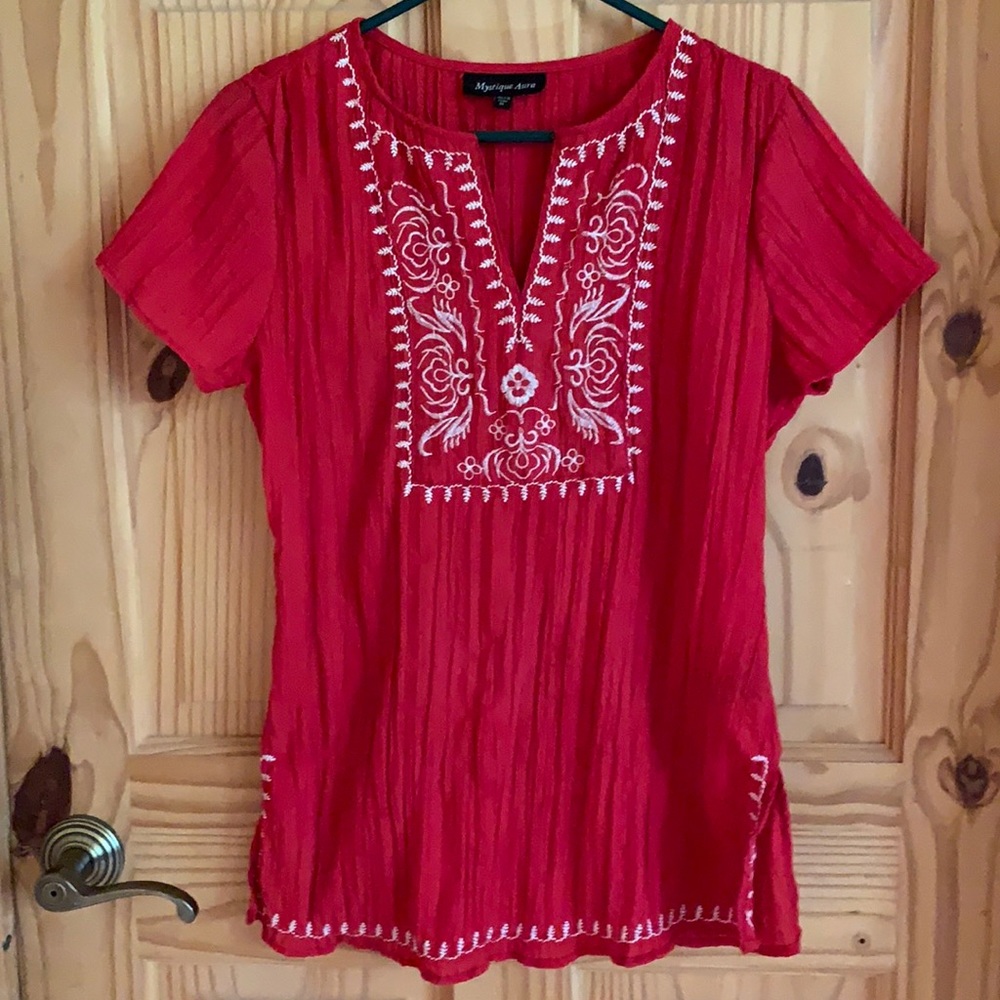 Lightweight red embroidered Shirt M